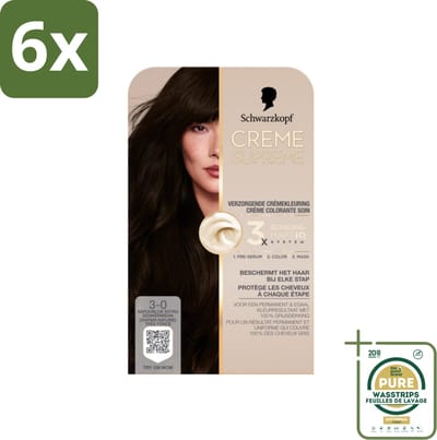 Schwarzkopf - Haarkleuring - Creme Supreme 3-0 - Natuurlijk Extra Donkerbruin - 245g - Voordeelverpakking - 6 stuks - Grijsdekking - Haarkleuring verzorging