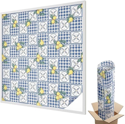 Wallfluent Glas in Lood Raamfolie - Citroenpatroon Raamfolie Glas in Lood - 100x100 cm - Blauw Zelfklevende Raamfolie Glas in Lood - Melkglas Folie met Glas in Lood Effect - Voor de woonkamer, voor het kantoor, voor de hal