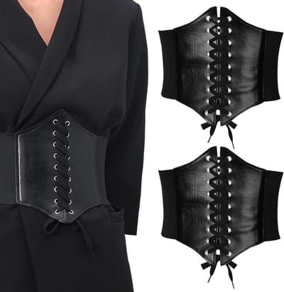 2 packs - elastische zwarte korsetgordel met zwarte veters, ideaal voor dagelijks gebruik, kostuumfeesten en cosplay, veelzijdig en geschikt voor elke gelegenheid