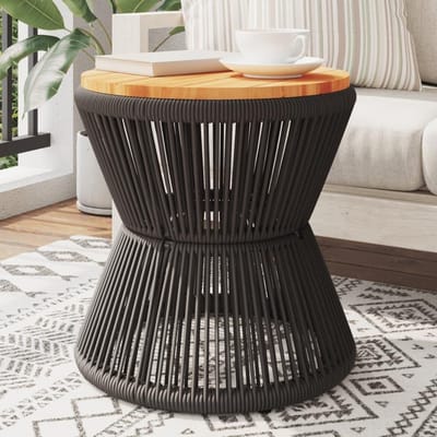 Ronde salontafel - Bijzettafel houten blad - Woonkamer meubelen - Massief acaciahout - 45 x 44 cm - Zwart frame