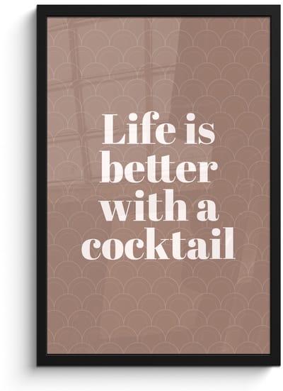Poster in lijst - Fotolijst 40x60 cm - Posters - Cocktail - Tekst - Patroon - Wit - Posterlijst zwart - Decoratie - Wanddecoratie woonkamer - Muurdecoratie slaapkamer