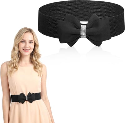 Brede Elastische Tailleband voor Dames met Vintage Strik en Strass - Verstelbare Riem voor Jurken en Casual Outfits