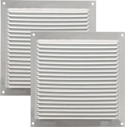 AMIG Ventilatierooster/muurrooster - 2x - 170 x 170mm - aluminium - zilver - schoepenrooster