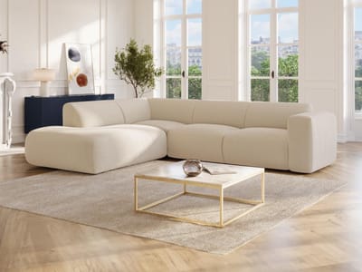 Vente-unique Grote hoekbank links met rugleuning aan de Chaise longue in beige fijn ribfluweel - POGNI van Maison Céphy