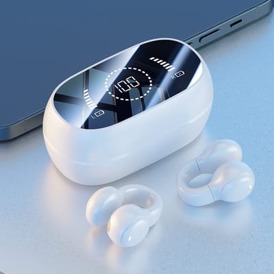 Draadloze Bluetooth-oordopjesclip/oplaadbare mini-hoofdtelefoon/sporthoofdtelefoon met beengeleiding/oefening-rijden-lopen Wit