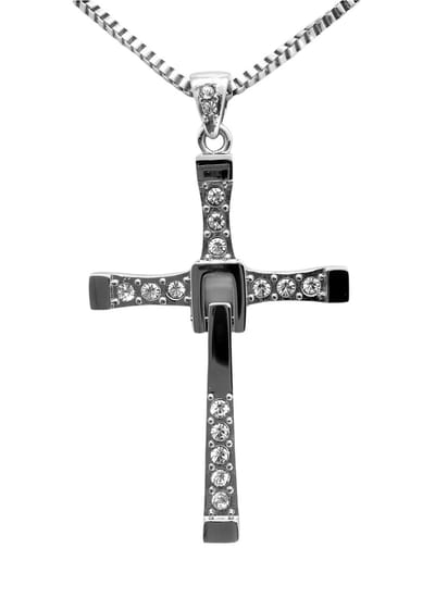 "Fast and Furious" RVS mannen ketting met beweegbaar Kruis Hanger met 16 Zirkonia Stenen