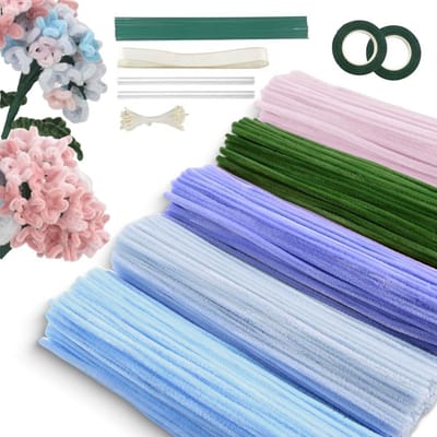 MDUG 400-delige knutselset met pijpenragers - Blauw, Paars, Roze, Groen – DIY bloemenmaakset - Inclusief pijpenragers, bloementape, meeldraden en lint – Creatieve knutselset - Maak kleurrijke tulpen en decoratieve boeketten