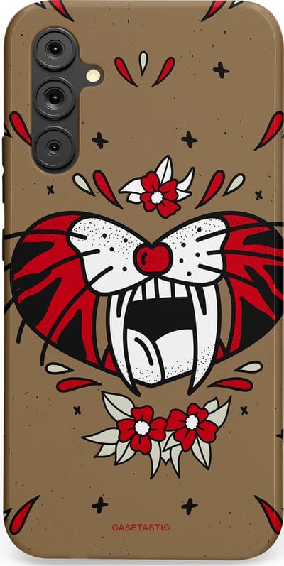 Casetastic hoesje geschikt voor Samsung Galaxy A34 (2023) 5G - Dubbellaagse bescherming - Wilde kracht - Fashion Case - Taupe Donkergrijs Bordeaux