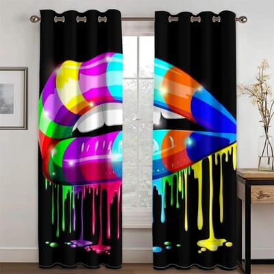 Sexy Regenboog Abstracte Kunst Mond Meisje Lichtfilterende Gordijnen, Raamgordijnen voor Woonkamer, Slaapkamerdecoratie, 2 Stuks 100W160H(CM)40x63in&Grommet Top blue