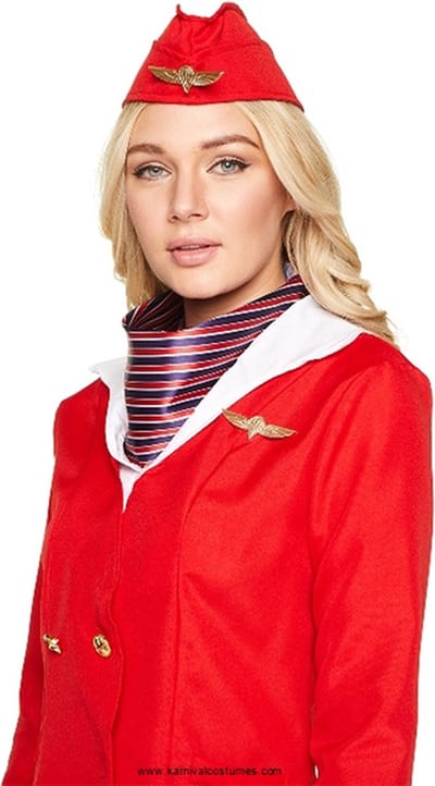Karnival Costumes Stewardess Kostuum Carnavalskleding Dames Carnaval - Polyester - Rood - Maat XS - 5-Delig Jasje/Ingenaaid shirt/Rok/Hoed/Nek accessoire