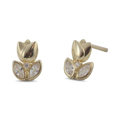 New Bling 9NBSAM-G210587 Gouden Oorknopjes - Dames - Tulp - Zirkonia - 6,8 x 4,9 mm - 14 Karaat - Goud