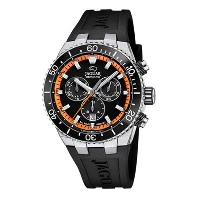 Jaguar J1021/4 Heren Horloge - Chronograaf - Saffierglas - Roestvrijstaal/Leer - Zilverkleurig - Ø 45 mm - Quartz - Gesp - 10 ATM (zwemmen)