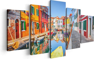 Artaza Canvas Schilderij Vijfluik Kleurrijke Huisjes aan het Water in Venetië - 100x50 - Foto Op Canvas - Canvas Print