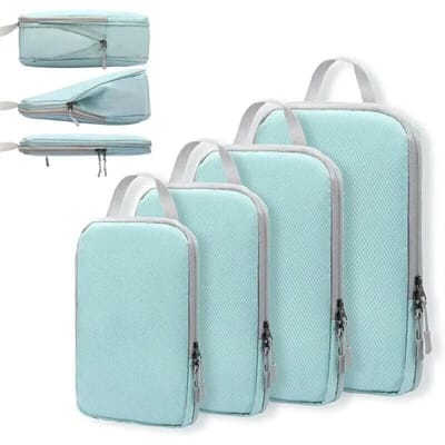 Compressietassen voor op reis 4 stuks Compressiereisorganizer Kofferorganizer Tassenset Pakkubussen Reizen Dubbel gestikt