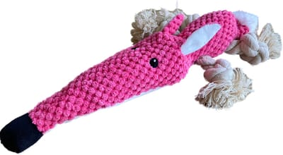 BoDutch Honden knuffel - Muis - Puppyknuffel - Flostouw - Knisperoortjes - Met piep - Roze - 36 cm - Hondenspeelgoed