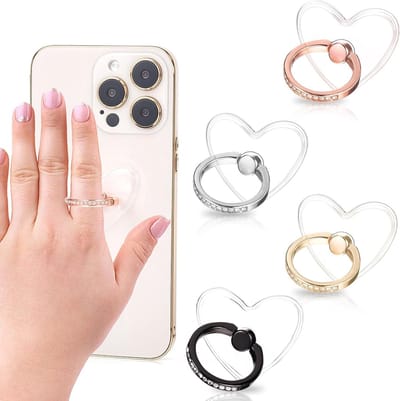 Transparante Telefoonring Houder in Hartvorm - 4 Stuks - Vingerhouder voor Mobiele Telefoon met 360 Graden Rotatie en Kunstmatige Diamant voor de Meeste Smartphones