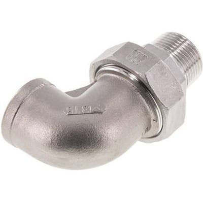 90° L-Koppeling Wartelmoer 1'' Buitendraad R X Binnendraad Rp RVS Vlakke Afdichting PTFE 16bar
