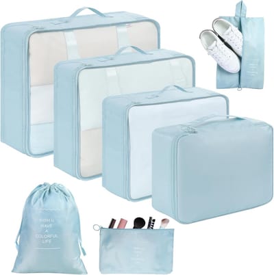 SnelShoppen - 7-delige Waterdichte Reisorganisator Set - Kleding, Schoenen, Ondergoed, Cosmetica - Ideaal voor Kamperen, Zakenreizen, Thuis - Handige