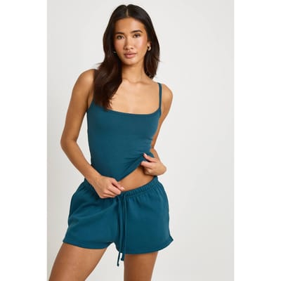 boohoo Dames Bandjes Cami Top En Sweat Short Set | Marineblauw | Maat: Large