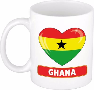Hartjes vlag Ghana koffiemok - drink beker - white - 300 ml - Ghana - Supporters - cadeau - landen - feestartikelen