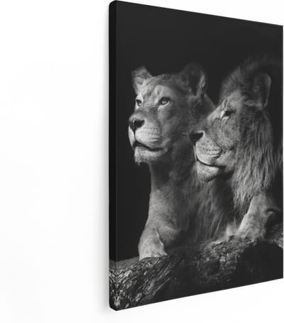 Artaza Canvas Schilderij Leeuwenfamilie - 30x40 cm - Klein - Wanddecoratie Dierenkop - Muurdecoratie Woonkamer - Kamer Accessoires