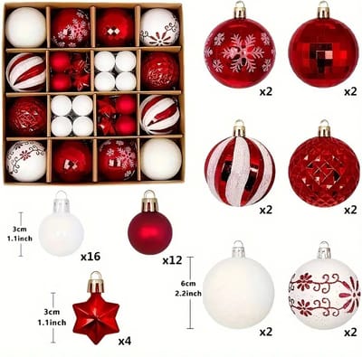 Livano Kerstballen - Kerstversiering - Plastic - Mix 4- Kerstballenset - 44 stuks