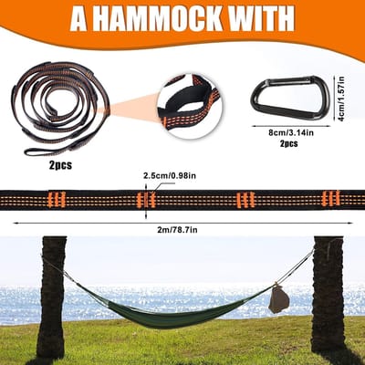 Hammock bevestigingsriemen voor camping, 3 m x 2.5 cm, inclusief 2 karabijnhaken en draagtas, ideaal voor buitengebruik en avontuurlijke reizen