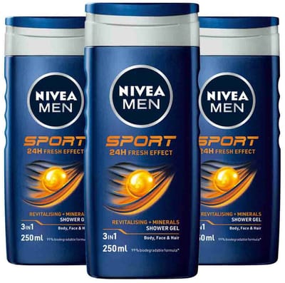 NIVEA Men Sport Douchegel - 3 x 250 ml - Voordeelverpakking