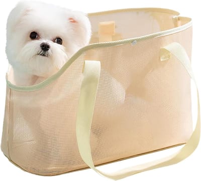 Draagtas voor Kleine Honden en Katten, Ademend Mesh, Ideaal voor Zomeruitjes en Reizen met Huisdieren, Opvouwbare Puppy Draagtas (Geel, L)