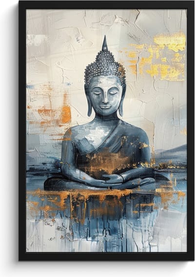 Poster in lijst - Fotolijst 40x60 cm - Posters - Buddha - Goud - Abstract - Modern - Posterlijst zwart - Decoratie - Wanddecoratie woonkamer - Muurdecoratie slaapkamer