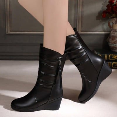 Winter Warme Bontlaarzen Dameslaarzen Hoge Hakken Rits aan de Zijkant Damesschoenen Zwarte Dameslaarzen Schoenen Wedge Laarzen Schoenen Vrouwen 42 gray