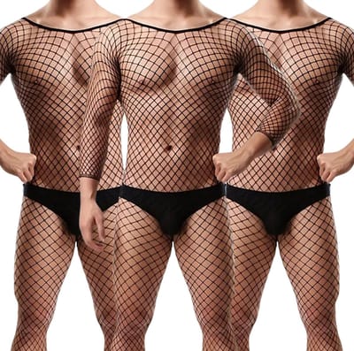 LekkerStout 3 Pack Heren Visnetbodies - Zwart - Sexy Herenlingerie | M-XL | ( LS244 )