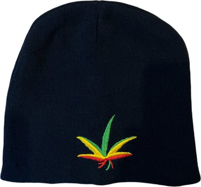 Gebreide Muts Beanie - 100% Katoen - Wietblad - Cannabis symbool - Zwart