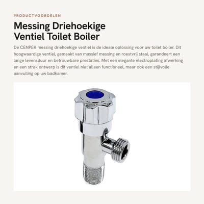 Dailygoods - Messing Driehoekige Ventiel - Toilet Boiler - Koud en Warm Water - Betrouwbare Aansluiting - Duurzaam Materiaal - Sanitair - Geschikt voo...
