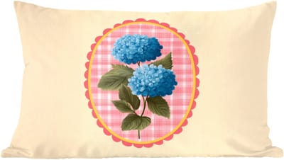 Sierkussens - Kussentjes Woonkamer - 60x40 cm - Bloemen - Blauw - Lijst - Bladeren