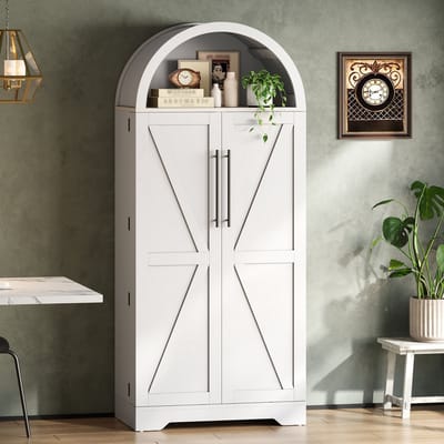 70x40x165cm hoge boogkast - keukenkast - vitrinekast - wijnkast - met open bovenste gedeelte - wit
