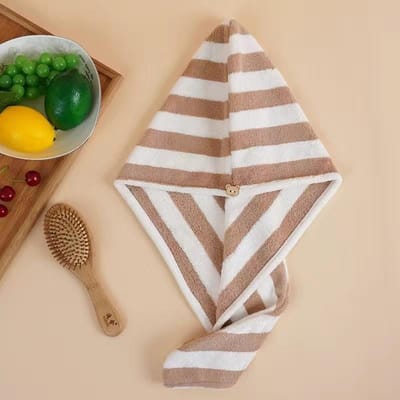 Femmes filles serviettes salle de bain microfibre serviette rayure cheveux serviette magique microfibre bonnet de douche dame Turban tête gray
