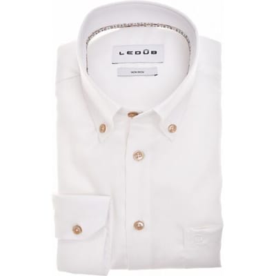 Ledûb Overhemd Uni Color Pure Cotton Non-Iron Button-Down Wit / male