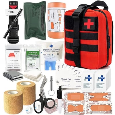 Noventra - ehbo kit - survival kit - ehbo tas - eerste hulp kit - 17 x 10 x 22 - rood - draagbaar - met benodigde spullen - voor reizen/noodsituaties