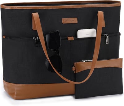 Waterbestendige Laptoptas 15,6 inch voor Vrouwen - Grote Handtas met Bagagehoes voor Werk en Reizen - Zwart en Bruin
