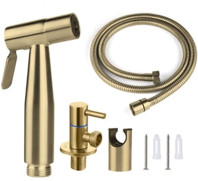 Toilet Spray Bidet Sprayer 150 cm - Goudkleur - RVS Dames Wastafel Toilet Set - Companion Booster Sprinkler Douche Geborsteld Goud Hoekklep - Gouden Hoekklep