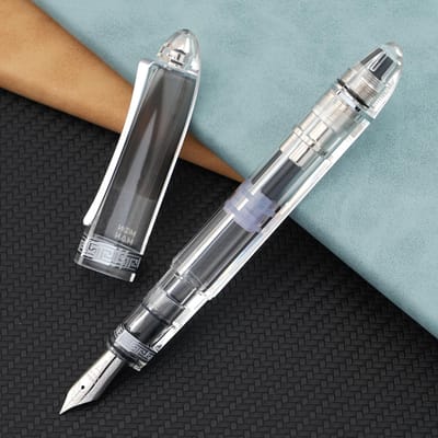 Dailygoods - erofa Majohn V60 Zuiger Vulpen Fijne Penpunt, Transparante Witte Hars Driehoekige Schrijven Kantoor Pen met Geschenkdoos