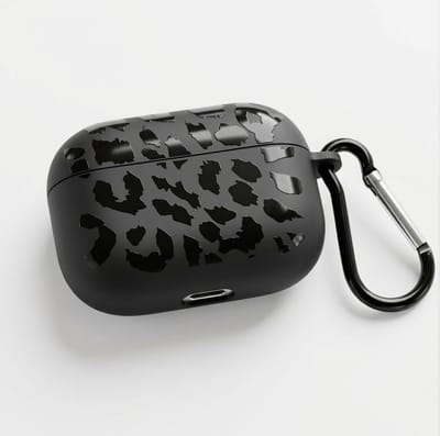 Zwart grafisch patroon hoesje voor oordopjes geschikt voor AirPods Pro 2 – compact beschermhoesje met onregelmatige print, mat oppervlak en karabijnhaak