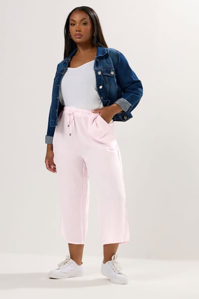 Yours Lichtroze Wijde Linnen Culottes Size 42