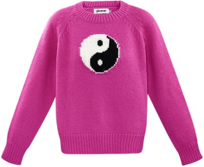 Moderne Gebreide Katoen Trui met Yin Yang Symbool - Fushia - Maat S/M