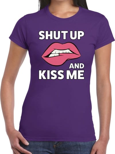 Shut up and kiss me t-shirt paars dames - feest shirts dames S