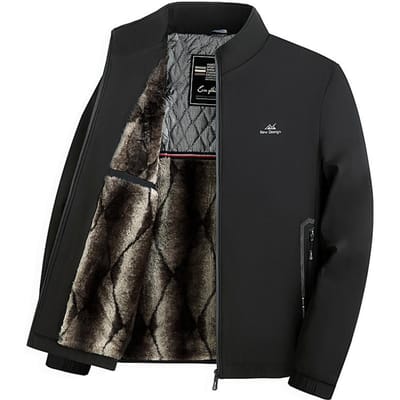 Nieuwe Herfst en Winter Heren Jas met Opstaande Kraag, Dikke Warme Pluche Winterjas voor Mannen van Middelbare Leeftijd en Ouderen, Papa Winterjas 4XL black