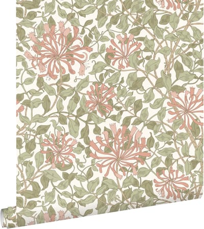 ESTAhome behang bloemen vergrijsd groen en terracotta - 50 x 900 cm - 131028