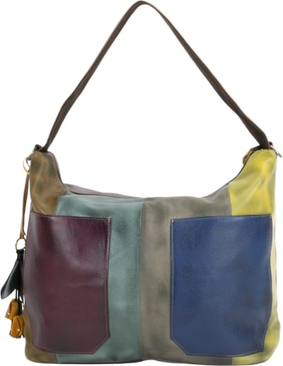 DE LAMASSU® Schoudertas Dames – Echt Leer – Multicolor Patchwork Design – Grote Handtas met Verstelbare Schouderriem