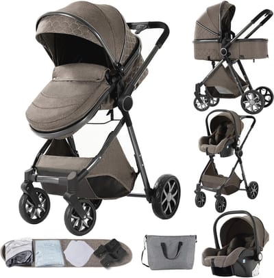 Verstelbare 3-in-1 kinderwagen met dubbele duwmodus en opvouwbaar ontwerp